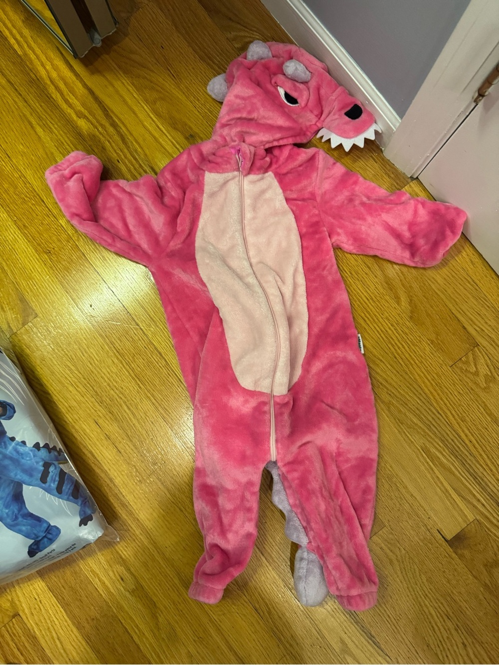 Kids Plush Pink Dragon Costume Hooded One-Piece